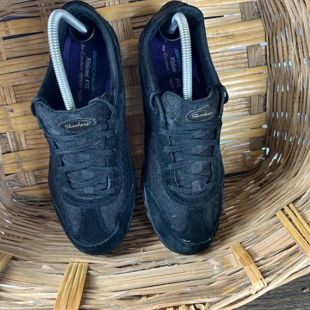 Skechers Leather Relaxed Fit Memory Foam Air Cooled‎ Black Women's Shoe Size 10